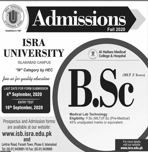 Admission 2020 ISRA University