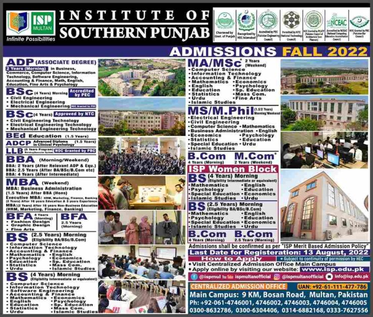 Institute of Southern Punjab Admission 2022