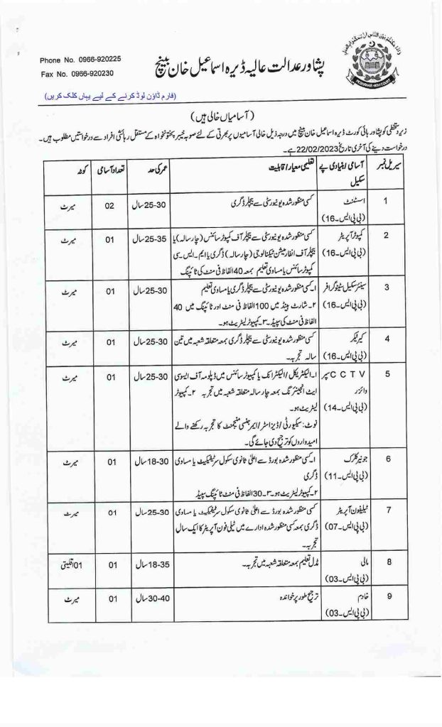 Latest Peshawar High Court Jobs 2023